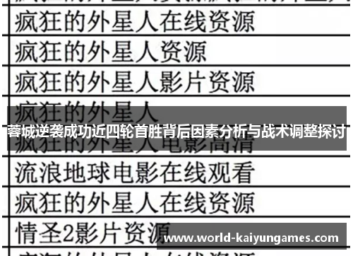 蓉城逆袭成功近四轮首胜背后因素分析与战术调整探讨