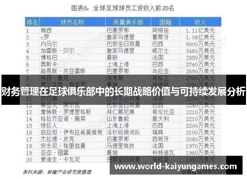 财务管理在足球俱乐部中的长期战略价值与可持续发展分析